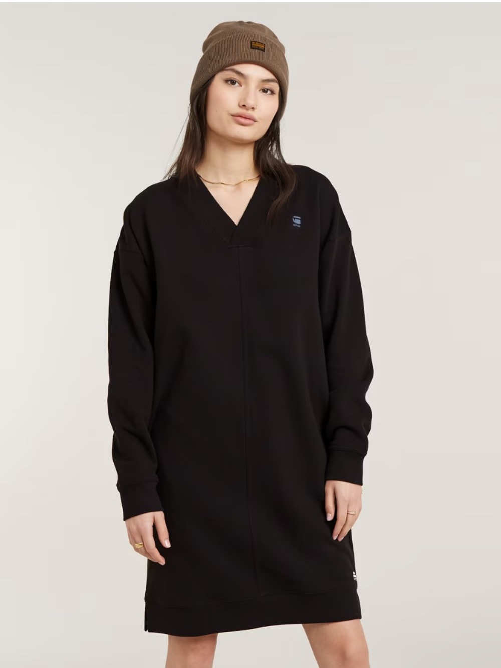G-Star Raw V-Neck Sweatshirt Dress in Dark Black